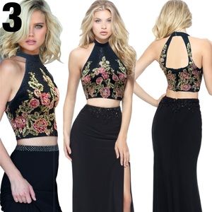 High Neck Halter Embroidered Cropped Prom Dress Top Junior Sz: 3 / Small